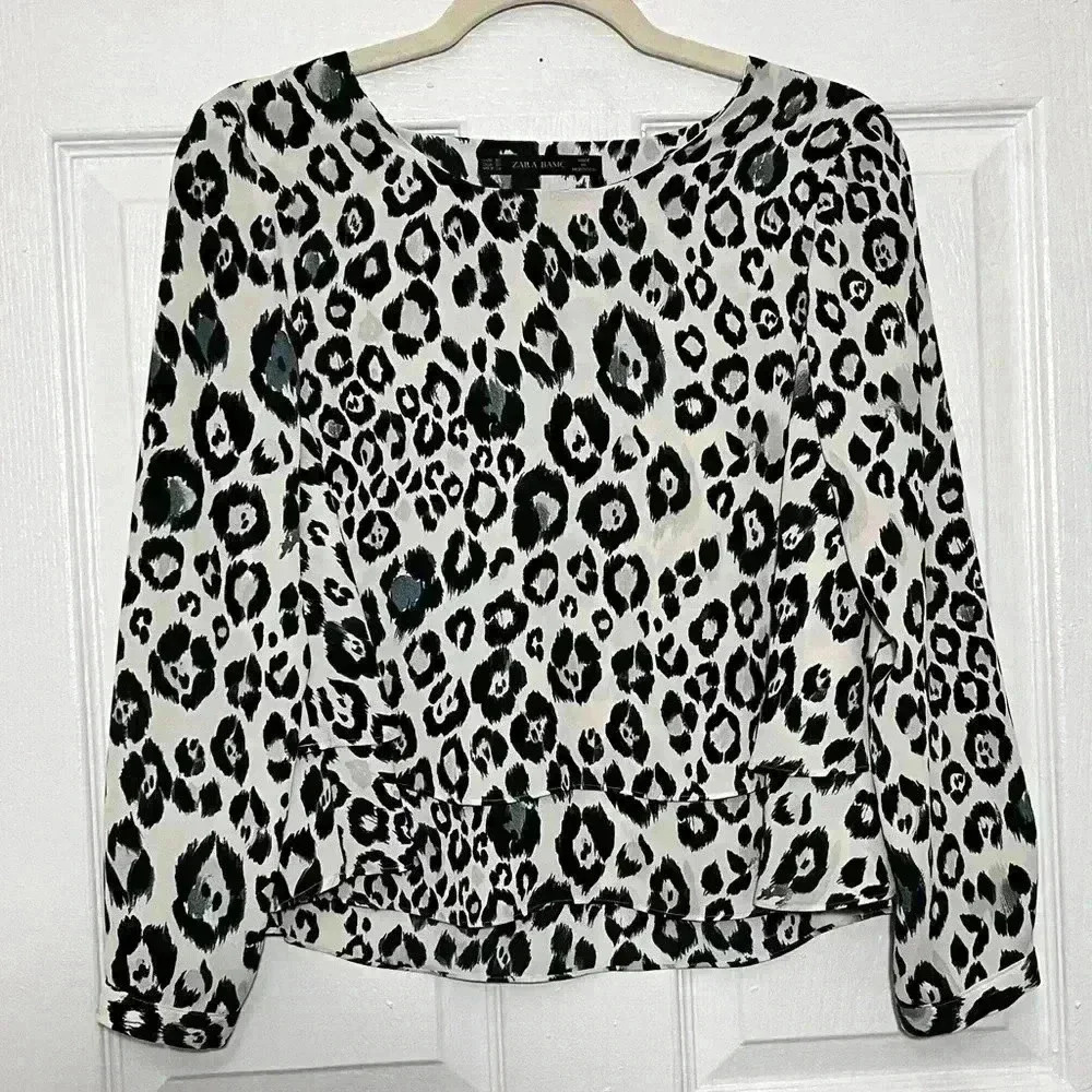 ZARA BASIC Gray Animal Print Layered long sleeve Top  | size XSMALL